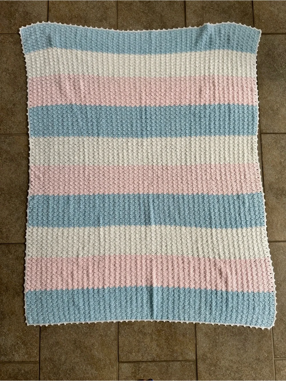 Soft Hand-Knit Kids/Throw Blanket, Pink Blue White - Unbranded
